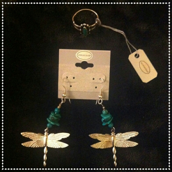 Vintage Navajo Turquoise Sterling Silver Set - Picture 4 of 6